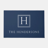 ネイビーエレガントブルーモノグラムファミリー名 ドアマット (正面)