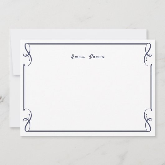 ネイビーエレガントブルーモノグラム縁どパーソナライズされた ノートカード (正面)