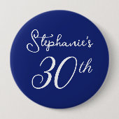 ネイビーエレガントブルーモノグラム30th誕生日パーティー 缶バッジ (正面)
