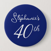 ネイビーエレガントブルーモノグラム40歳の誕生日パーティー 缶バッジ (正面)