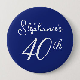 ネイビーエレガントブルーモノグラム40歳の誕生日パーティー 缶バッジ