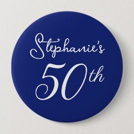 ネイビーエレガントブルーモノグラム50th誕生日パーティー 缶バッジ