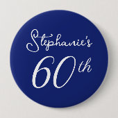 ネイビーエレガントブルーモノグラム60th誕生日パーティー 缶バッジ (正面)