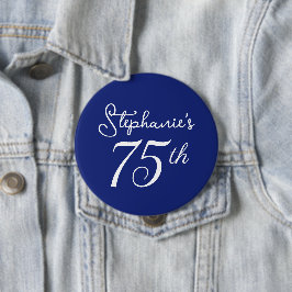 ネイビーエレガントブルーモノグラム75th誕生日パーティー 缶バッジ