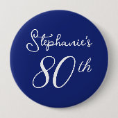 ネイビーエレガントブルーモノグラム80th誕生日パーティー 缶バッジ (正面)