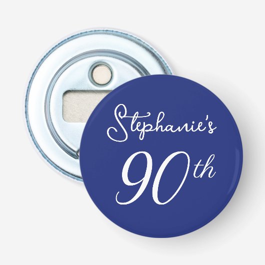 ネイビーエレガントブルーモノグラム90th誕生日パーティー 栓抜き (正面)