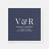 ネイビーエレガントブルーモノグラム |ミニマル結婚リスト スタンダードカクテルナプキン (正面)