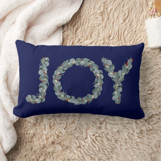 ネイビーエレガントブルーユーカリプトゥスクリスマスジョイ ランバークッション (ブランケット)