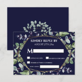 ネイビーエレガントブルーユーカリプトゥス結婚グリーン 出欠カード (正面/裏面)
