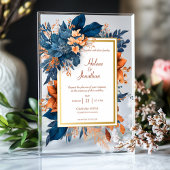 ネイビーエレガントブルーラストウォーター色ボホ結婚ズ アクリル招待状