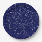 ネイビーエレガントブルーラージシルバーフローラ ペーパープレート (正面)