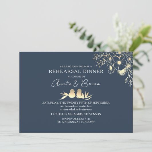 ネイビーエレガントブルーリハーサルディナー 招待状 (スタンド正面)