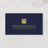 ネイビーエレガントブルーレザーモノグラムプロフェッショナル 名刺 (正面)