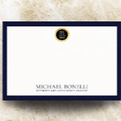 ネイビーエレガントブルーレザー金ゴールドラウンドロゴモノグラム ノートカード