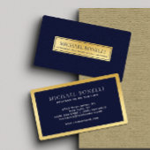 ネイビーエレガントブルーレザー金ゴールドラベルプロフェッショナル 名刺