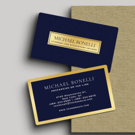 ネイビーエレガントブルーレザー金ゴールドラベルプロフェッショナル 名刺
