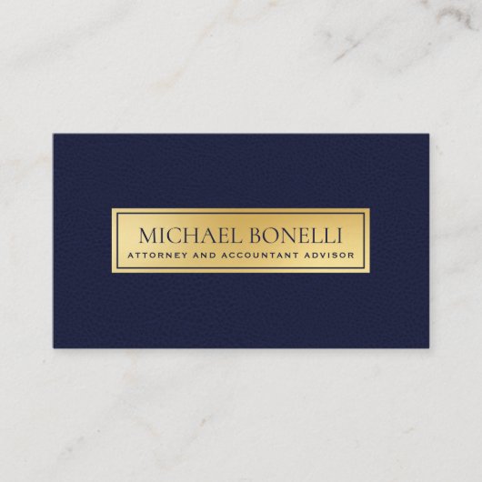 ネイビーエレガントブルーレザー金ゴールドラベルプロフェッショナル 名刺 (正面)