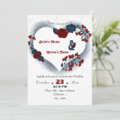 ネイビーエレガントブルーレッドフローララブハート 招待状 (スタンド正面)