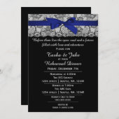 ネイビーエレガントブルーレースリハーサルディナー招待状 招待状 (正面/裏面)