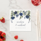 ネイビーエレガントブルーワイルドフラワーフローラ結婚ズナプキ スタンダードカクテルナプキン (インサイチュ)