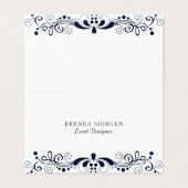 ネイビーエレガントブルーヴィンテージスワールレース 名刺 (外部フラット)