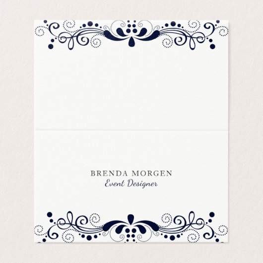 ネイビーエレガントブルーヴィンテージスワールレース 名刺 (外部フラット)