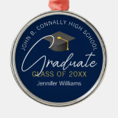 ネイビーエレガントブルー大学院クリスパーソナライズされたマス メタルオーナメント (正面)