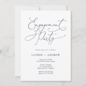 ネイビーエレガントブルー婚約パーティ招待状 招待状 (正面)