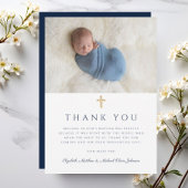 ネイビーエレガントブルー宗教十字写真 サンキューカード