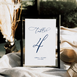 ネイビーエレガントブルー書道テーブ結婚ル4 テーブルナンバー