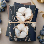 ネイビーエレガントブルー模様花 ラッピングペーパーシート