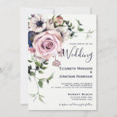 ネイビーエレガントブルー赤面バラヴィンテージフローラ 招待状 (正面)