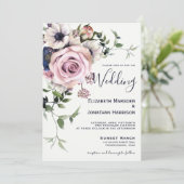 ネイビーエレガントブルー赤面バラヴィンテージフローラ 招待状 (スタンド正面)