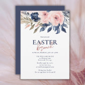 ネイビーエレガントブルー赤面ピンクフローライースターブランチ 招待状