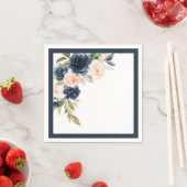 ネイビーエレガントブルー赤面ピンクフローラブライダルシャワー スタンダードカクテルナプキン (インサイチュ)