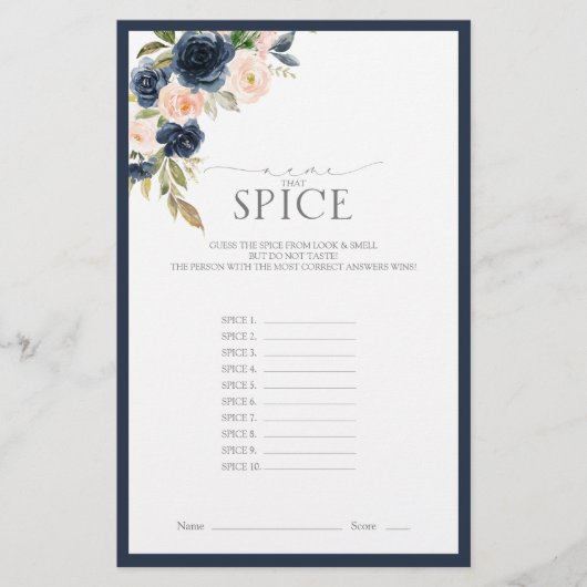 ネイビーエレガントブルー赤面ピンクブライダルシャワーゲーム (正面)