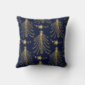ネイビーエレガントブルー金ゴールドクリスマスツリースターパターン クッション (裏面)