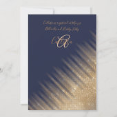 ネイビーエレガントブルー金ゴールドグリッタードレスブライダルシャワー 招待状 (裏面)