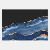 ネイビーエレガントブルー金ゴールドグリッターマーブルアゲート ラッピングペーパーシート (正面)