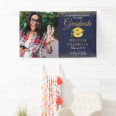 ネイビーエレガントブルー金ゴールドグリッター写真卒業 横断幕 (インサイチュ)