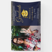 ネイビーエレガントブルー金ゴールドグリッター写真卒業 横断幕 (縦)