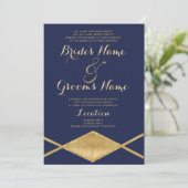 ネイビーエレガントブルー金ゴールドグリッター幾何結婚体 招待状 (スタンド正面)