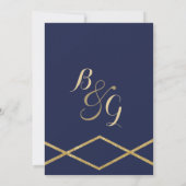 ネイビーエレガントブルー金ゴールドグリッター幾何結婚体 招待状 (裏面)