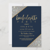 ネイビーエレガントブルー金ゴールドシルバーグリッターバチェロレッテ 招待状 (正面)