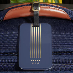 ネイビーエレガントブルー金ゴールドスストライプスターズMonogram ラゲッジタグ