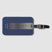 ネイビーエレガントブルー金ゴールドスストライプスターズMonogram ラゲッジタグ (正面横)