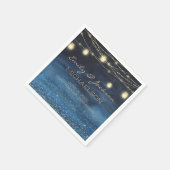 ネイビーエレガントブルー金ゴールドストリングライトランタン スタンダードカクテルナプキン (角)