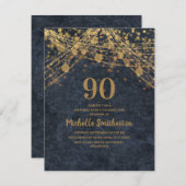ネイビーエレガントブルー金ゴールドストリングライト90th 招待状 (正面/裏面)