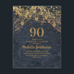 ネイビーエレガントブルー金ゴールドストリングライト90th 招待状<br><div class="desc">ネイビエレガントーブルー90th誕生日パーティーへの招待と輝く金ゴールドストリングライトときらめく《写真》ぼけ味。連絡救済カスタマイズまたは一致する製品のための私たち</div>