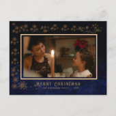 ネイビーエレガントブルー金ゴールドパターン写真 シーズンポストカード (正面)